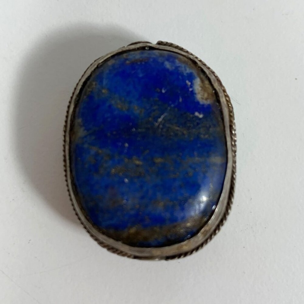 VTG Oval Lapis Lazuli BEAD Sterling Silver Bezel Setting Double Sided *Cracked*